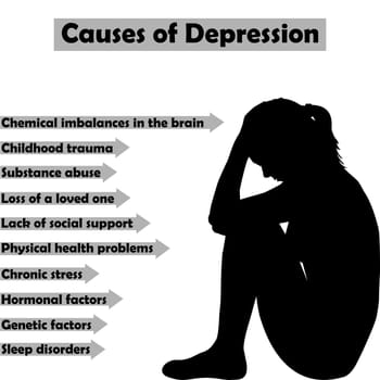Causes of depression concept with sad woman silhouette