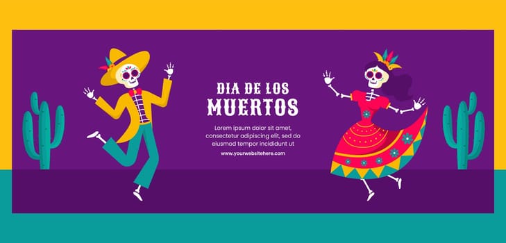 Social Media Cover Illustration for Dia de Los Muertos with Flat Hand-Drawn Style