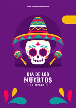Flat Cartoon Style Dia de Los Muertos Flyer for Social Media with Festive Elements
