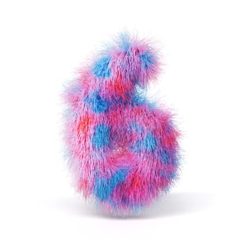 Blue pink fur font Number 6 SIX 3D rendering illustration isolated on white background