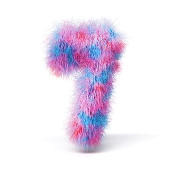 Blue pink fur font Number 7 SEVEN 3D rendering illustration isolated on white background
