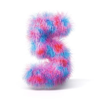 Blue pink fur font Number 5 FIVE 3D rendering illustration isolated on white background