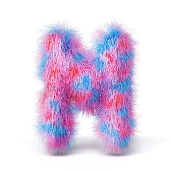 Blue pink fur font Letter M 3D rendering illustration isolated on white background