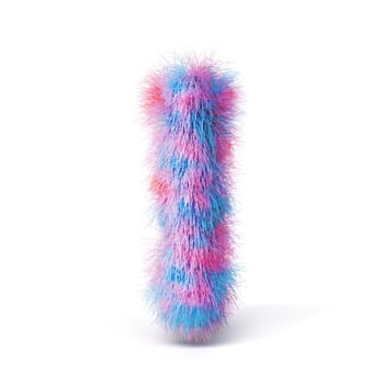Blue pink fur font Letter I 3D rendering illustration isolated on white background