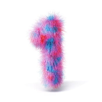 Blue pink fur font Number 1 ONE 3D rendering illustration isolated on white background