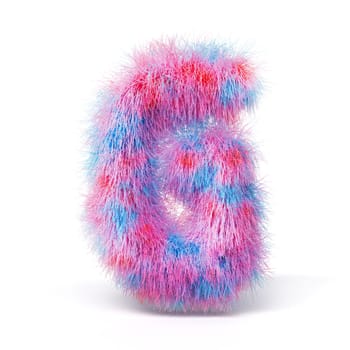 Blue pink fur font Letter G 3D rendering illustration isolated on white background