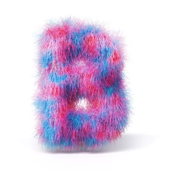 Blue pink fur font Letter B 3D rendering illustration isolated on white background