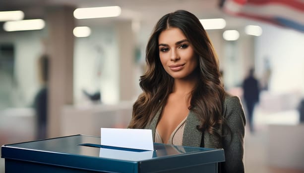 young woman at polling place, AI generated image