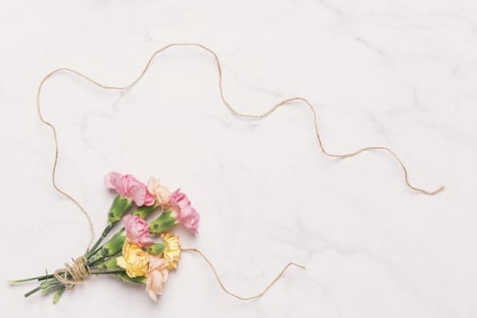 beautiful carnations linen thread white. High resolution photo