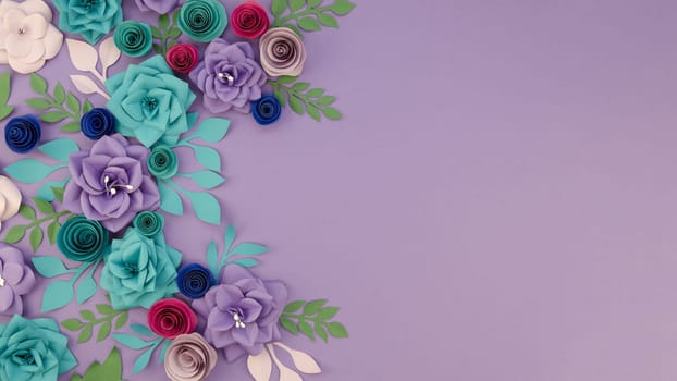assortment with floral frame purple background. High resolution photo