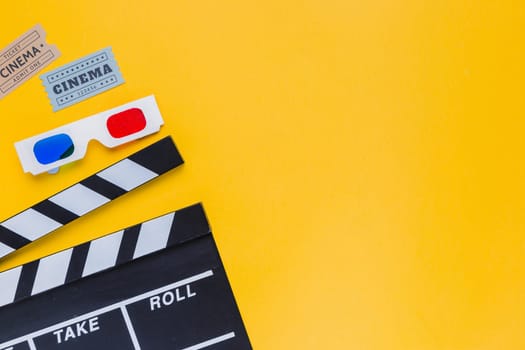 clapperboard with 3d glasses. High resolution photo