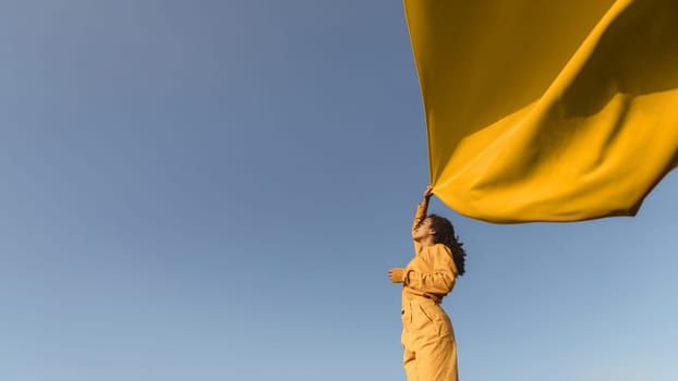 dom concept with woman holding cloth nature. High resolution photo