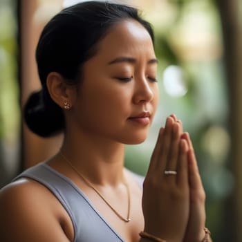 Asian Yoga Woman. Meditation Exercise. Fitness Girl
