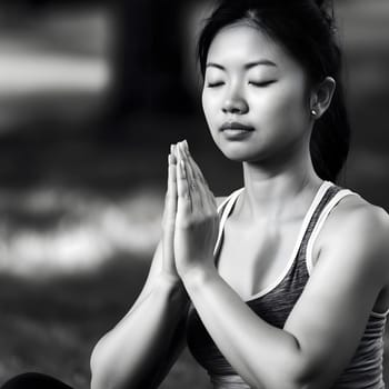 Asian Yoga Woman. Meditation Exercise. Fitness Girl