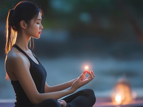 Asian Yoga Woman. Meditation Exercise. Fitness Girl