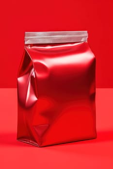 Minimalistic red foil packaging against a vibrant red background, emphasizing modern product design and branding.