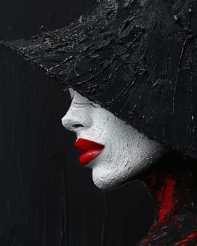 A close up of a woman's face painted with black and white