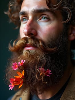 Artistic male beard with flowers