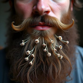 Artistic male beard with flowers