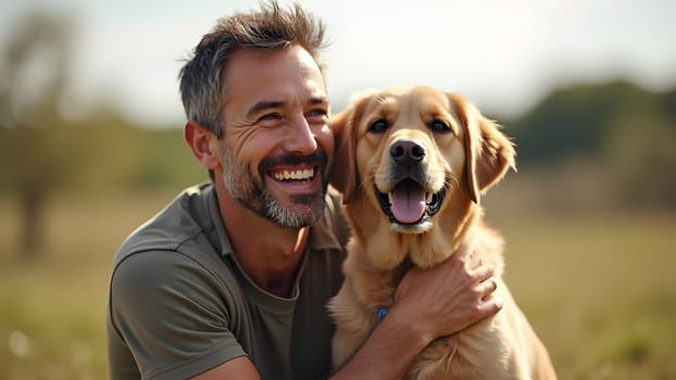 Man with his dog outdoors