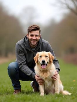 Man with his dog outdoors