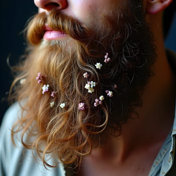 Artistic male beard with flowers