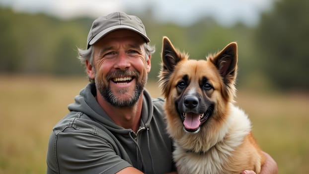 Man with his dog outdoors