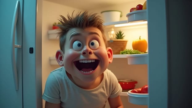 Funny hungry man looking in refrigerator