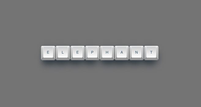 Elephant text on a 3d keyboard button with shadow, 3d illustration