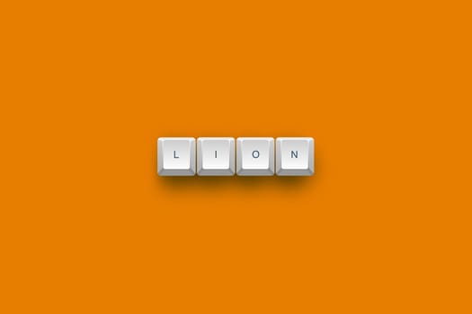 Lion text on a 3d keyboard button with shadow, 3d Illustration