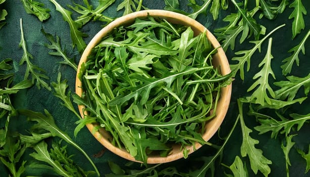 rocket salad flat top view, AI generated image