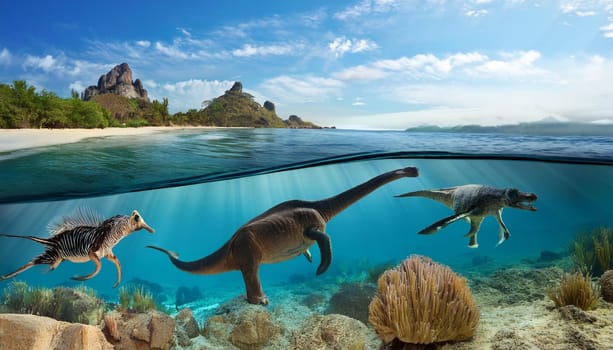 prehistoric sea creatures underwater, AI generated image