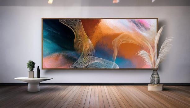 abstract modern art painting in art gallery, AI generated image