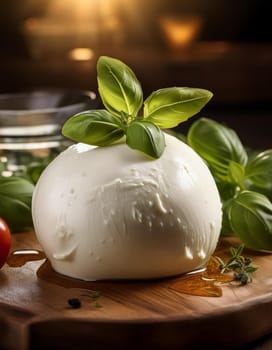 buffalo mozzarella cheese on wooden cutting board