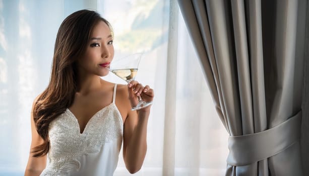 gorgeous young chinese woman in white dress, AI generated image