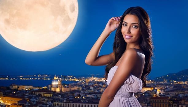 gorgeous young woman in the moonlight, AI generated image