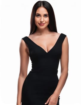 pretty young woman in little black dress cut out, AI generated image