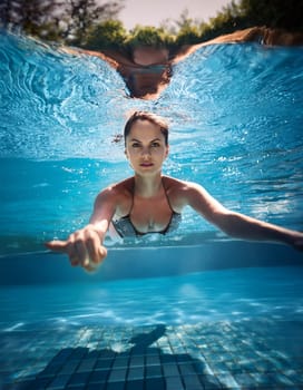 pretty young woman swimming, AI generated image