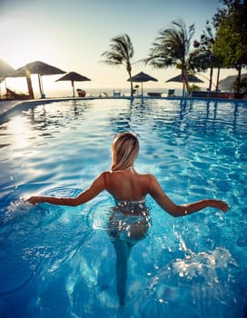 pretty young woman swimming, AI generated image