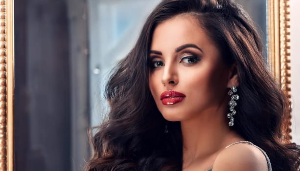 gorgeous young woman in front of a mirror, AI generated image