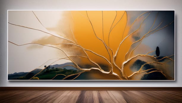 abstract modern art painting in art gallery, AI generated image