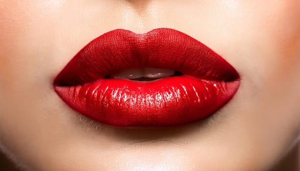 gorgeous young woman glossy red lips, AI generated image