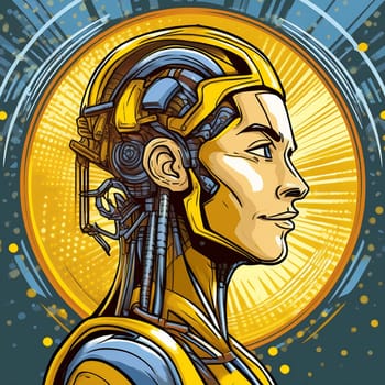 Humanoid head in comic style symbolizing artificial intelligence