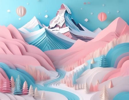 Matterhorn panorama in paper style and pastel colors
