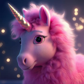 Cute baby unicorn in pink plush and stars