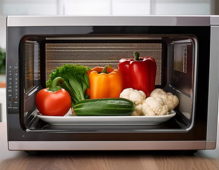 vegetables in a microwave oven, AI generated image