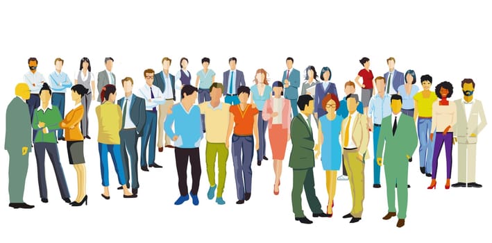 large groups of people on white background, illustration isolated