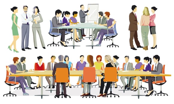 Working groups of people at a meeting. illustration