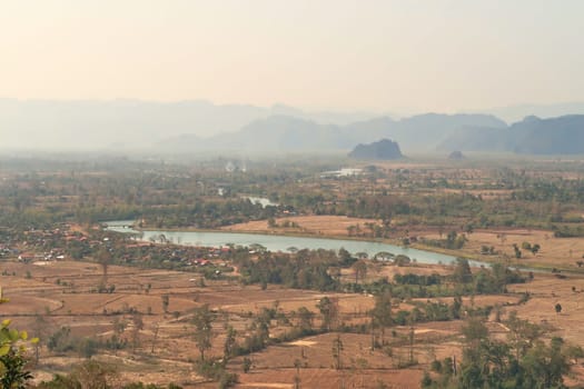 Spectacular view Ban Namsanam, a small village, town close to Ba Hin, another small village, town on the Thakhek Motorbike Loop, Laos 2023