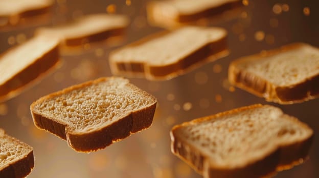 Intriguing silhouette of floating slices of bread with spreads